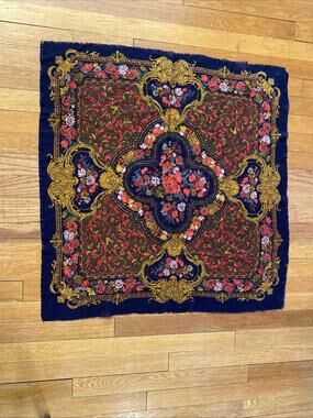 Vintage Challis By Berkshire Scarf Japan Floral Acrylic Fringe Classic Paisley